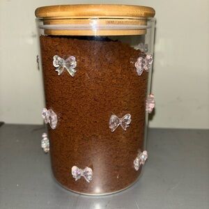Clear Jar with Wooden Lid and Bow Accents